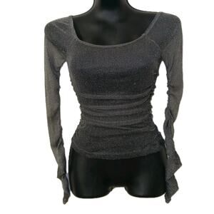 London Rose Women’s Small Metallic Sheer Long Sleeve‎ Ruched Shimmer Party Top